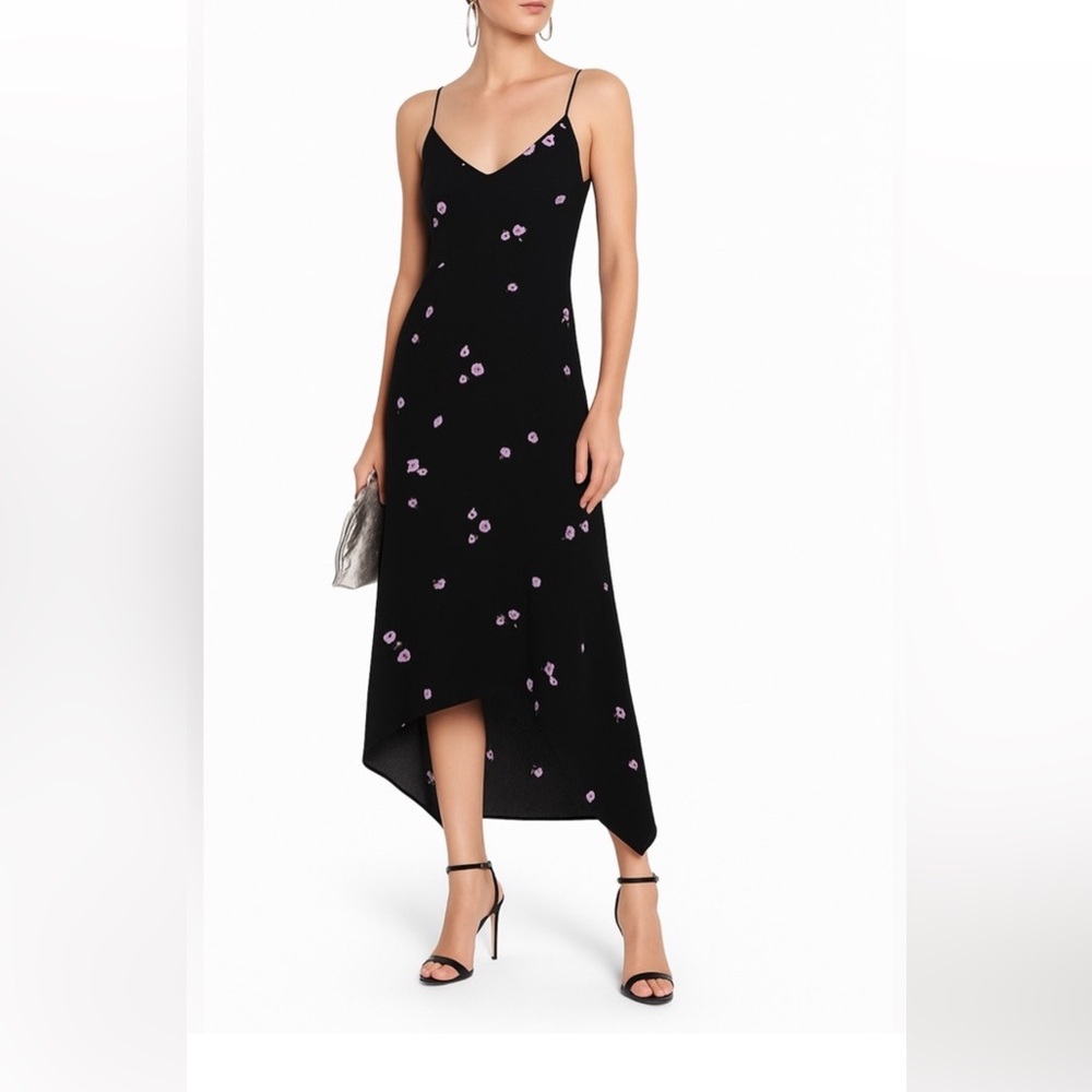Equipment Esther Floral Crepe High-Low Slip Dress with Lilac Floral Print